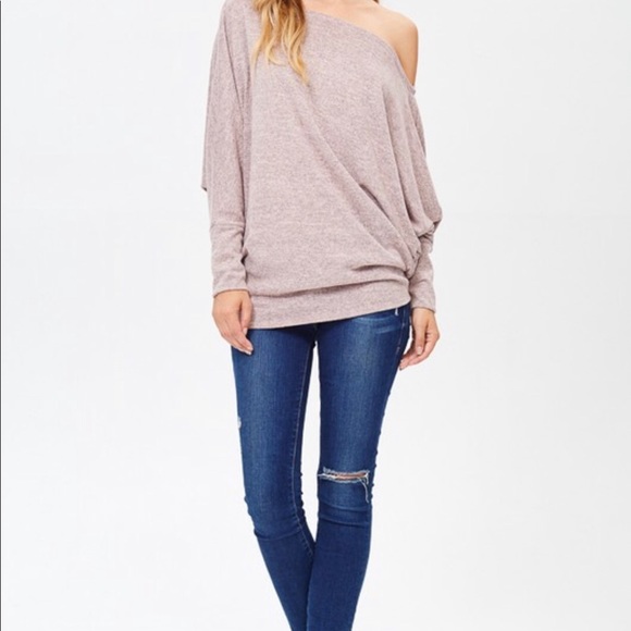 Blush Pink Off Shoulder Sweater Loose Fit Top - Picture 4 of 4